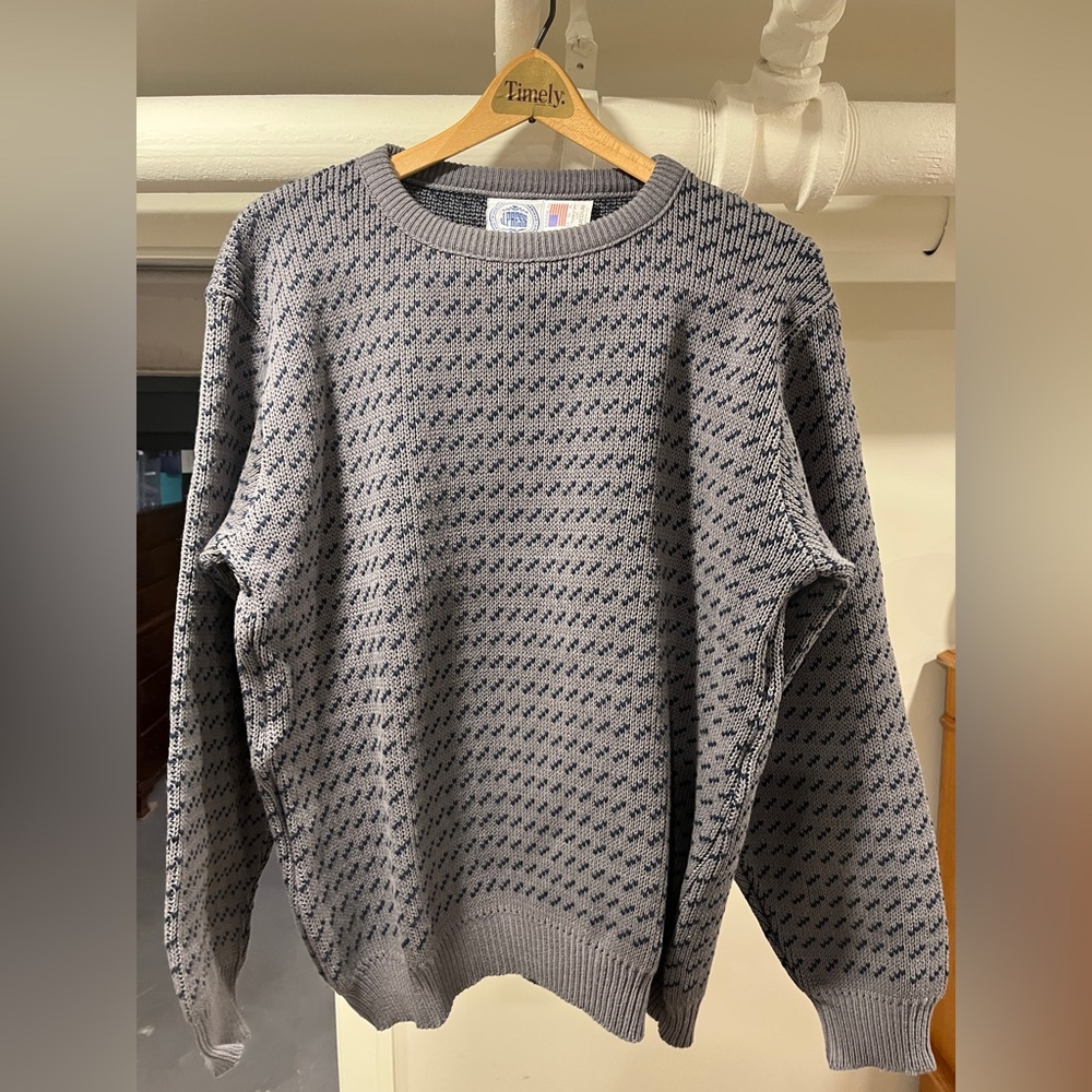 J. Press Made-in-USA Charcoal & Navy Chevron Cotton Crewneck Sweater